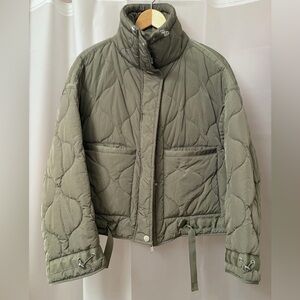ZARA ZW Collection Quilted Water Repllent Cropped Olive Green Jacket